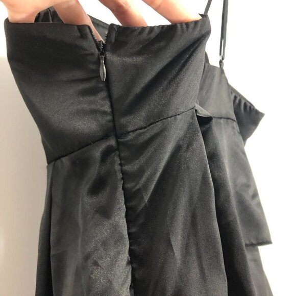Black satin finish tiered spaghetti strap mini dress - Picture 6 of 14